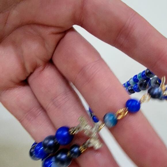 Vintage Double Strand Blue And Gray Beaded Necklace With Graduated Round Beads - Picture 6 of 10